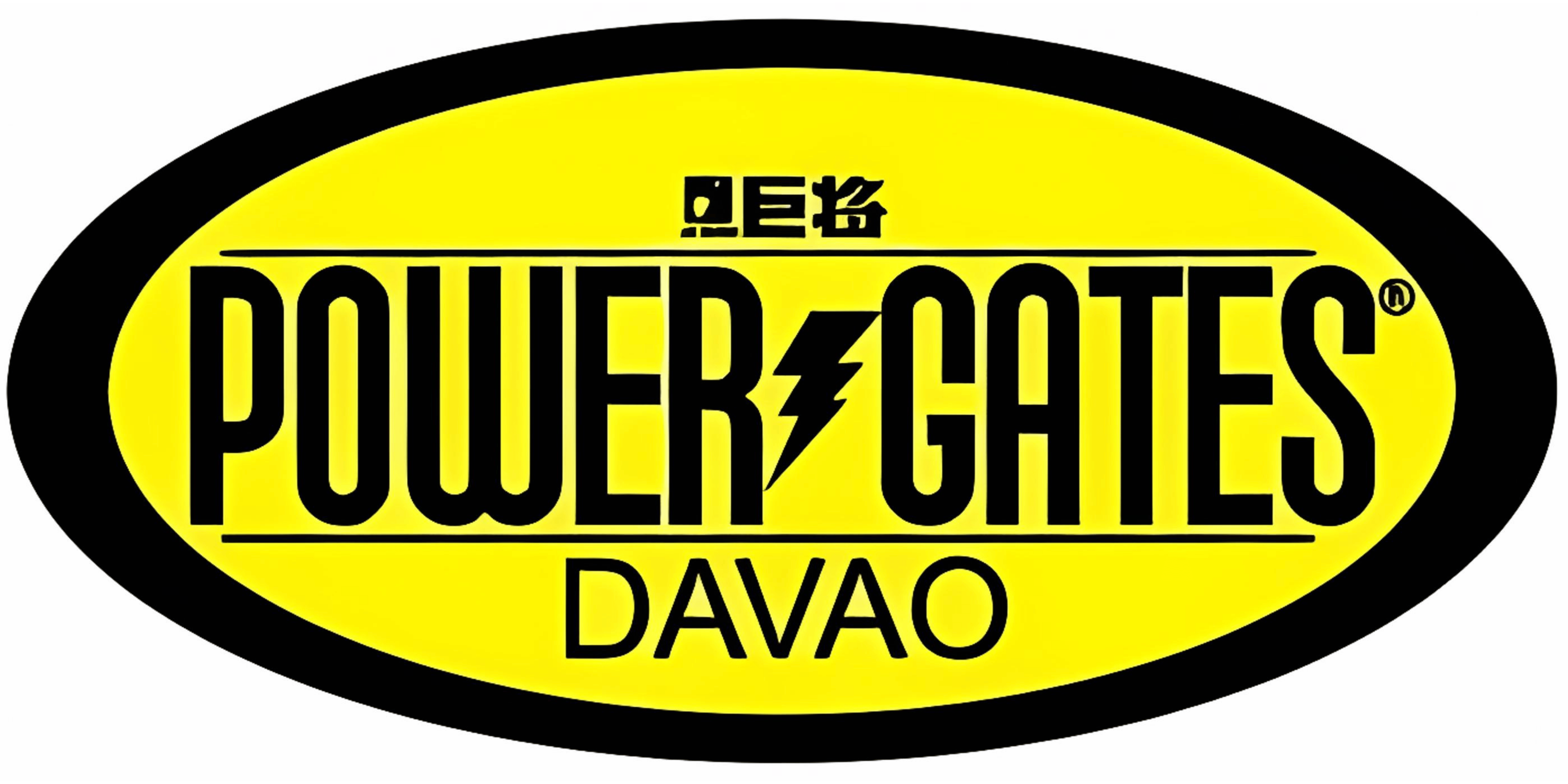 power gates davao logo. black and yellow with lightning symbol